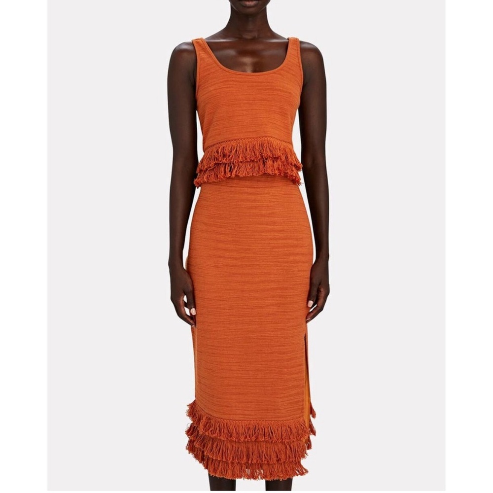 SAYLOR Staunton Fringed Midi Skirt Set Size Medium Casual summer spring orange